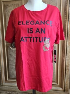 Karl Lagerfeld Red 'Elegance Is An Attitude' Short Sleeve Tee NWT Large